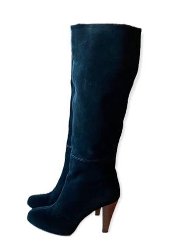 Joie Like New  Caviar Black Suede Tall knee high Boots With Stitching detail