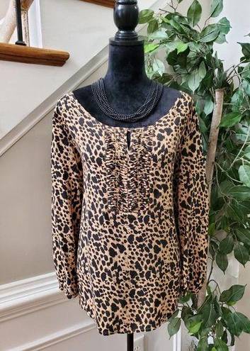 Brooks Karen  Women's Brown Rayon Round Neck Long Sleeve Pullover Top Blouse 2X