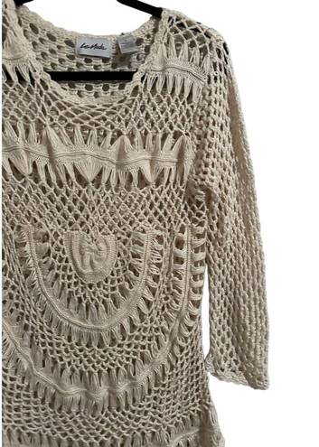 Moda Le  Women's Large Off White Geometric Long Sleeve Swim Cover Up