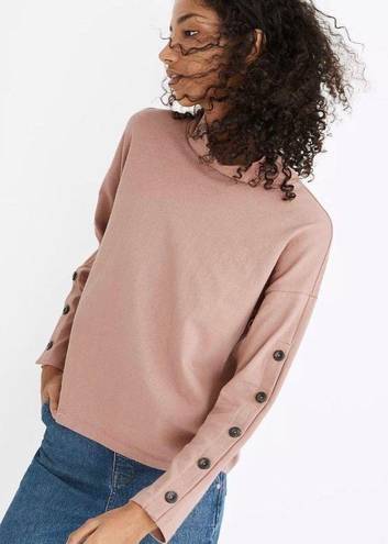 Madewell Button Sleeve Turtleneck Sweatshirt Mauve