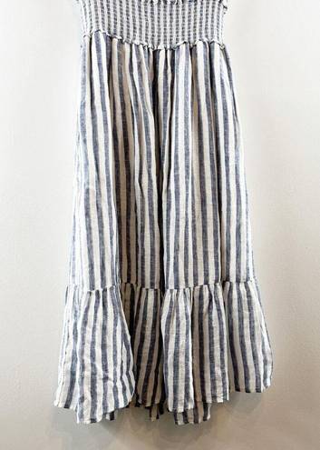 Rails  Ashlyn Rio Striped Cap Sleeve Smocked Tie Neck Midi Dress Blue White XS