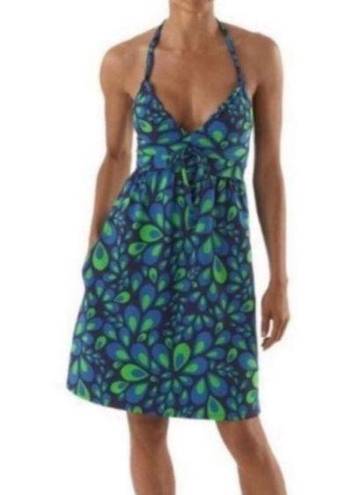 The North Face  Echo Lake Halter Dress Large Green Blue Floral Print Zip Pocket