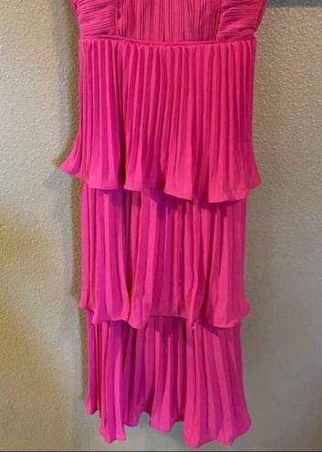 Lulus NWOT  Cascading Crush Hot Pink Tiered Bustier Midi Dress