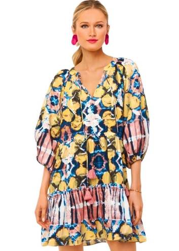 Alexis  Kasi Puff Sleeve Multi Color Mini Dress with Ruffles Tassel Ties Size XS