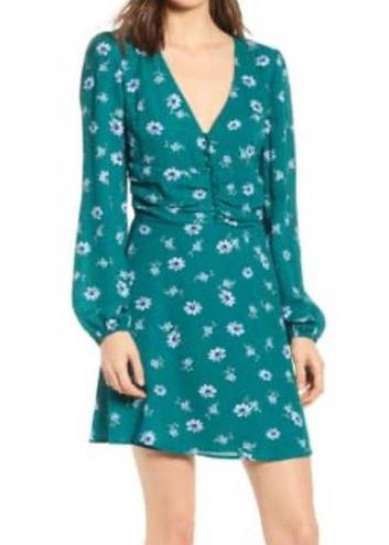 The Row  A Teal Floral Ruched Waist mini Dress