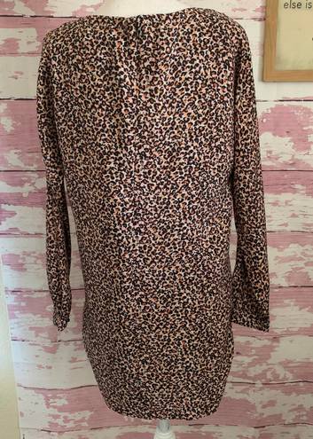 Loft Leopard Print Long Sleeve Scoop Neck Dress in a size XS