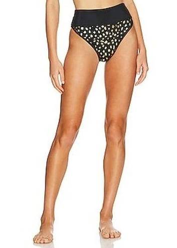 Beach Riot  High Rise Cheeky Emmy Ribbed Bikini Bottoms in Black Gold Spot XS