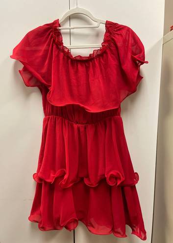 Pretty Little Thing Off The Shoulder Red Dress 