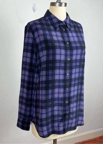 Equipment  Signature slim-fit silk shirt in Purple Plaid