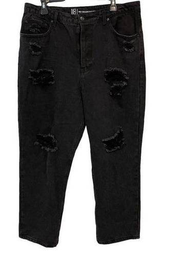 No Bo  Super High Rise Black Distressed Relaxed Fit Button Fly Denim Jeans