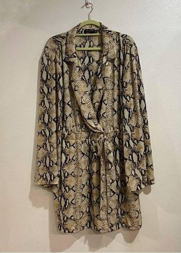 Pretty Little Thing  Taupe Snake Tie Waist Shirt Dress Sz 16