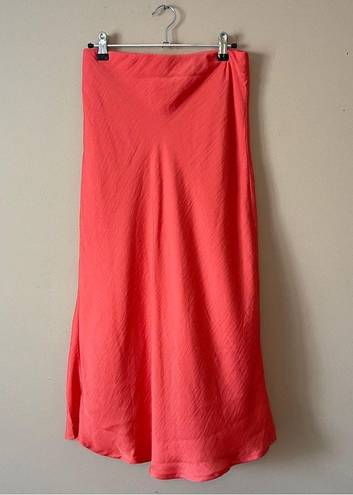 A New Day  | Coral Satin Midi Slip Skirt Sz XS