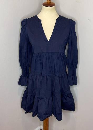 Tuckernuck  Pomander Place Navy Blue Kenzo Tiered Cotton Poplin Dress