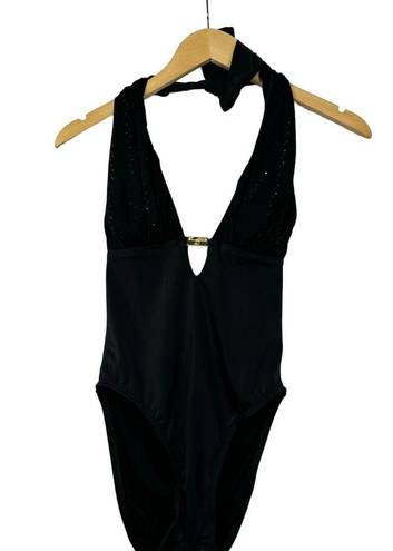 St. John  Swimwear Black Halter Padded Sequins One Piece Swimsuit Size 4 NWT