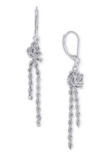 Charter Club NEW  Dangle Drop EARRINGS SilverTone Knotted Serpentine Chain 2”