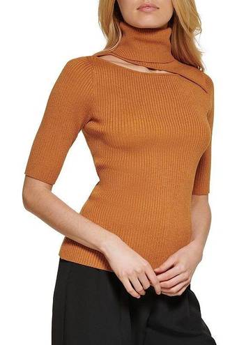 DKNY Ribbed Cut Out Turtleneck Top in Brown - FREE SHIP