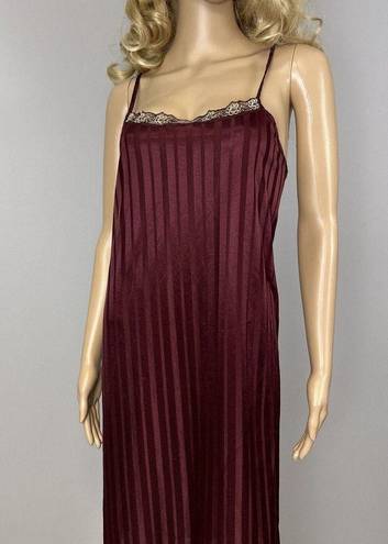 Petra Fashions Vintage  Size Medium Chemise Shimmer Stripes Burgundy Nighty Dress