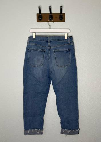 Gap Girlfriend High Rise Medium Indigo Cuffed Raw Hem Jeans