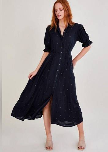 Monsoon  Embroidered Spot Shirt Dress in blue Large