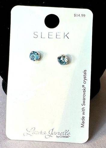 Swavorski NWT Swarovski Crystal Blue solitaire earrings. Laura Janelle Cousin SLEEK stud 2