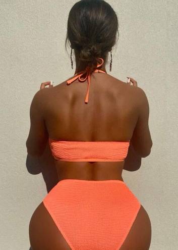 Neon Coral Two Piece High Waisted Swimsuit