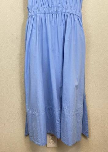 Natori  Cotton Poplin Belted Shirt Dress Midi Length Sky Blue Size S