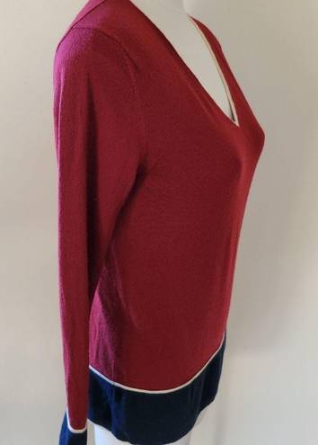 Brooks Brothers 346  burgundy colorblock merino wool medium sweater