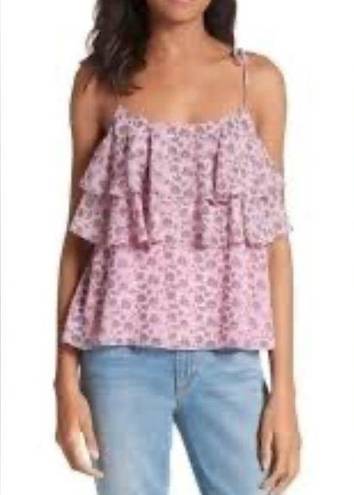 Rebecca Minkoff 🍃SIZE MEDIUM 🍃PINK TIERED ATLAS SEMI SHEER RUFFLED TANK TOP