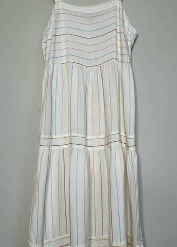 Loft White Tiered Linen Blend Maxi Dress Womens Colorful Striped Boho