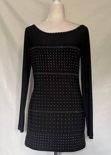 Cache  Studded Long Sleeve Tunic Womens Top Sz M Black Silver Y2k Embellished