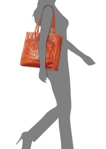 Patricia Nash  Toscano Florence Wax Tooled Tote Bag Embossed Italian Leather Tan