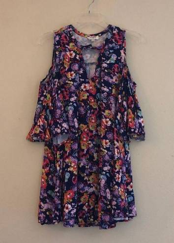 Umgee Floral Cold Shoulder Babydoll Mini Dress Size Small