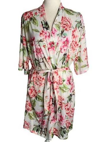 Show Me Your Mumu  Short Brie Robe One Size White Floral Tie Belt Short Sleeve