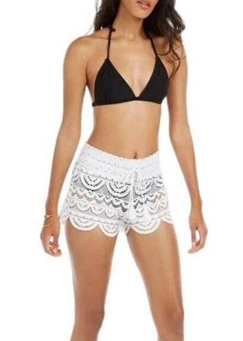 Macy's Macy’s Miken White Juniors' Scalloped Lace Swim Cover-up Shorts Size L NWT