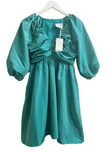 Tuckernuck  Hyacinth House Emerald Green XS Ruched V-Neck Genevieve Mini Dress