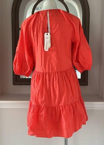 Cinq à Sept  Lynn Tiered Puff Sleeve Dress, Neon Coral Size 6 New w/Tag $365