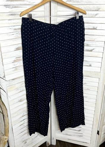 J.Jill  Women's Rayon Polka Dot Casual Pants Wide Leg Navy White Pockets Large