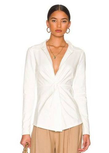 L'Academie  Womens XS Bone White The Amarine Top Deep V Long Sleeve New Collared