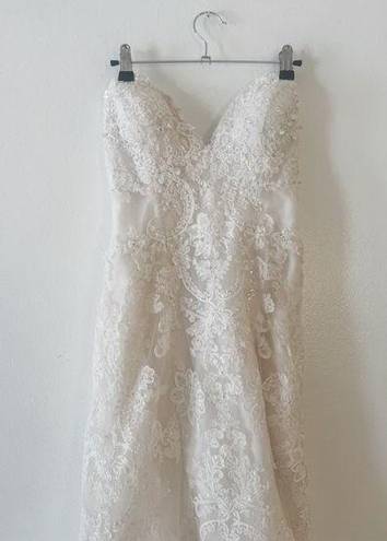 Oleg Cassini Wedding Dress Pure White sweetheart mermaid lace Sheath size 2