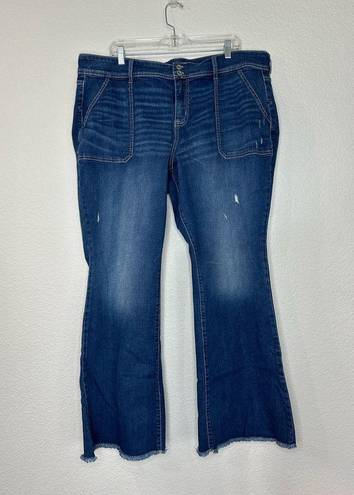 Torrid  Mid Rise Flare Vintage Stretch Jeans Women’s Size 22R Distressed Raw Hem