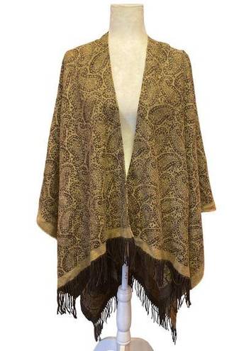 V. Fraas   Shrug /Shawl Fringe Detail- OS brown paisley print Shrug cardigan ponco