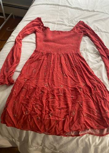 American Eagle Outfitters Red Long Sleeve Floral Dress