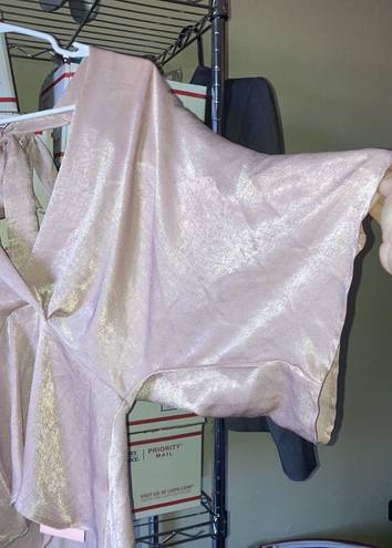 Peach Puff NWT  Silky Velvety Soft V-Neck Back Tie Blouse Women Size Medium Mauve Pink