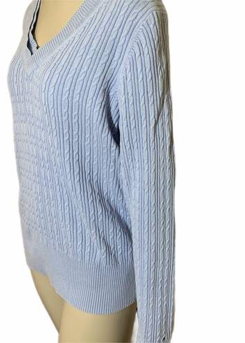 Tommy Hilfiger  V- Neck Cable Knit Sweater Lt Blue