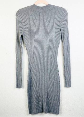 Kendall + Kylie  Gray Ribbed Long Sleeve Keyhole‎ V Neck Sweater Dress Medium