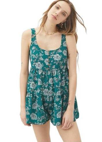 Urban Outfitters Cindy Tiered Ruffle Romper Green Sz Lg