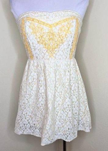 Flying Tomato  Strapless Dress SMALL Mini Lace Embroidered Boho High Waist Floral