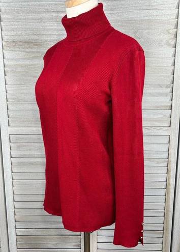 Tahari  Lightweight Turtleneck Sweater Stretchy Ribbed Red-Large