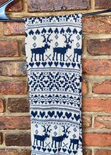 Forever 21  Tan Navy Blue Reindeer Knit Winter Holiday Rectangle Scarf Women's