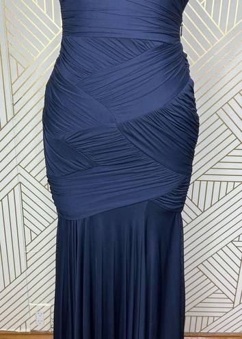 Halston Heritage  Ruched Sleeveless Long Gown in Navy Blue Size US XXS